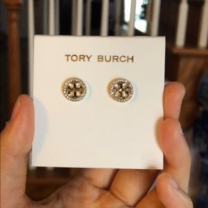 Tory Burch Crystal Logo Stud Earring